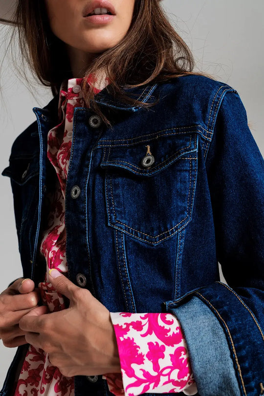 Basic Stretch Denim Jacket in Dark Wash - Coats and Jackets