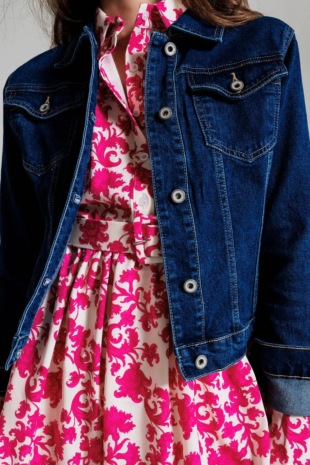 Basic Stretch Denim Jacket in Dark Wash - Coats and Jackets