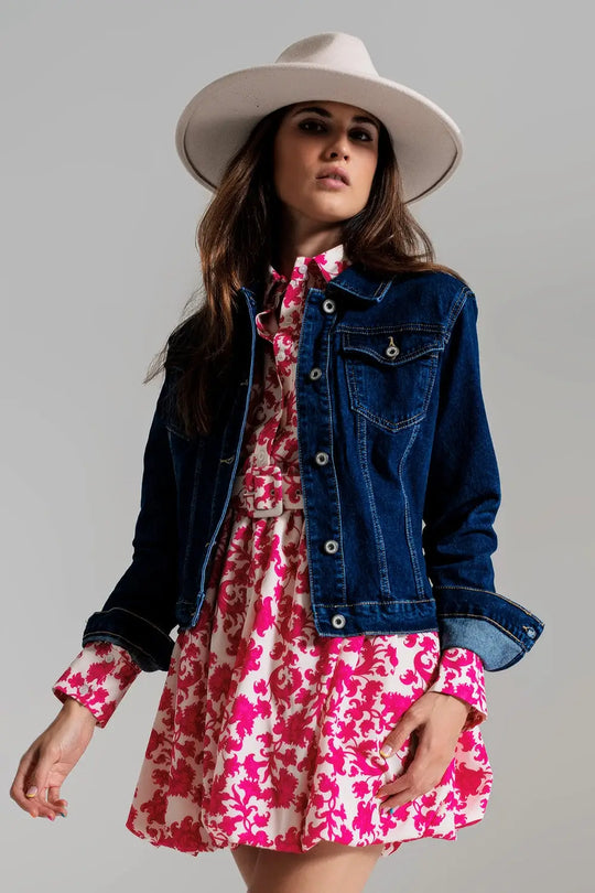 Basic Stretch Denim Jacket in Dark Wash - Coats and Jackets