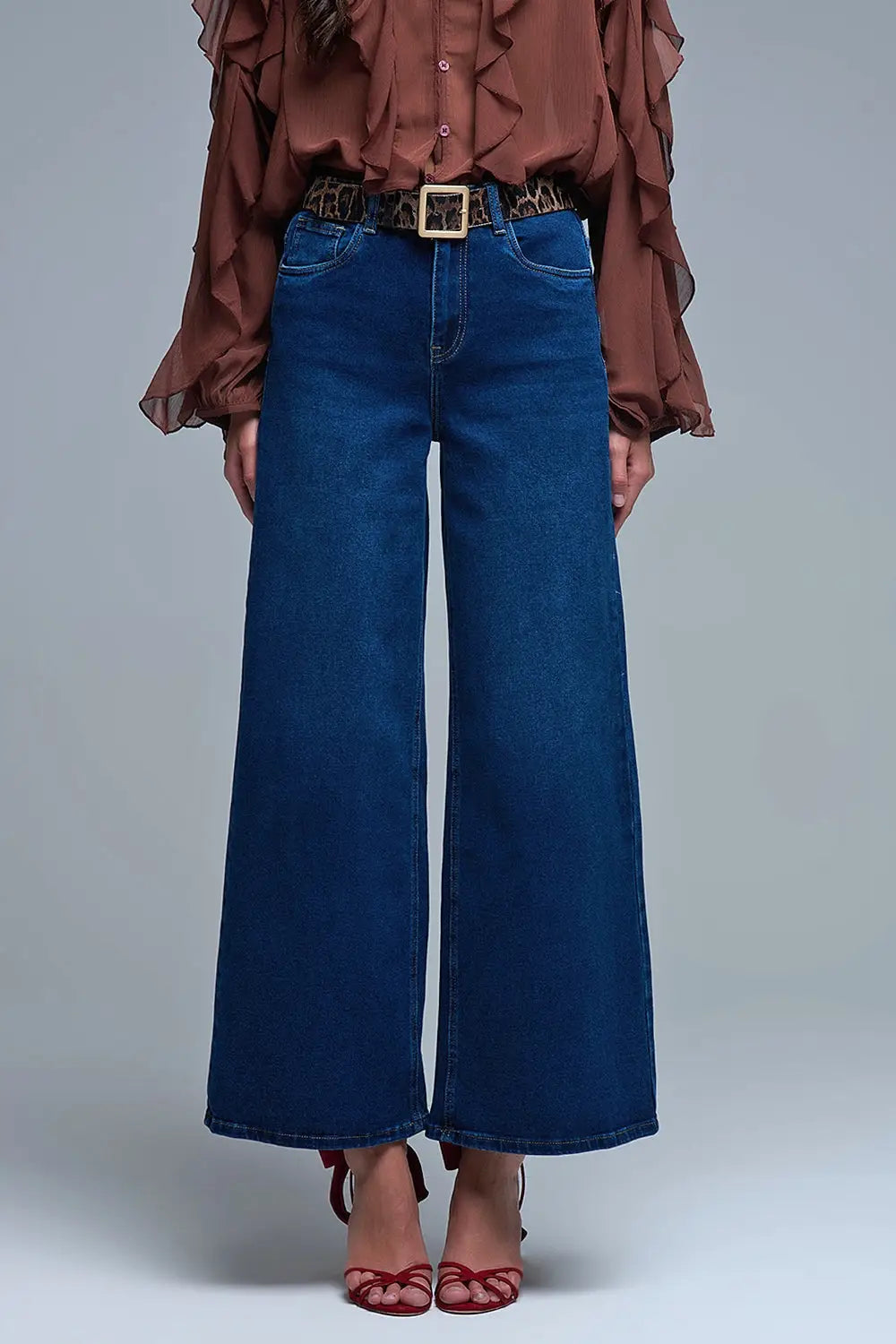 Q2 Basic Stretch Jeans with Wide Leg in Deep Blue