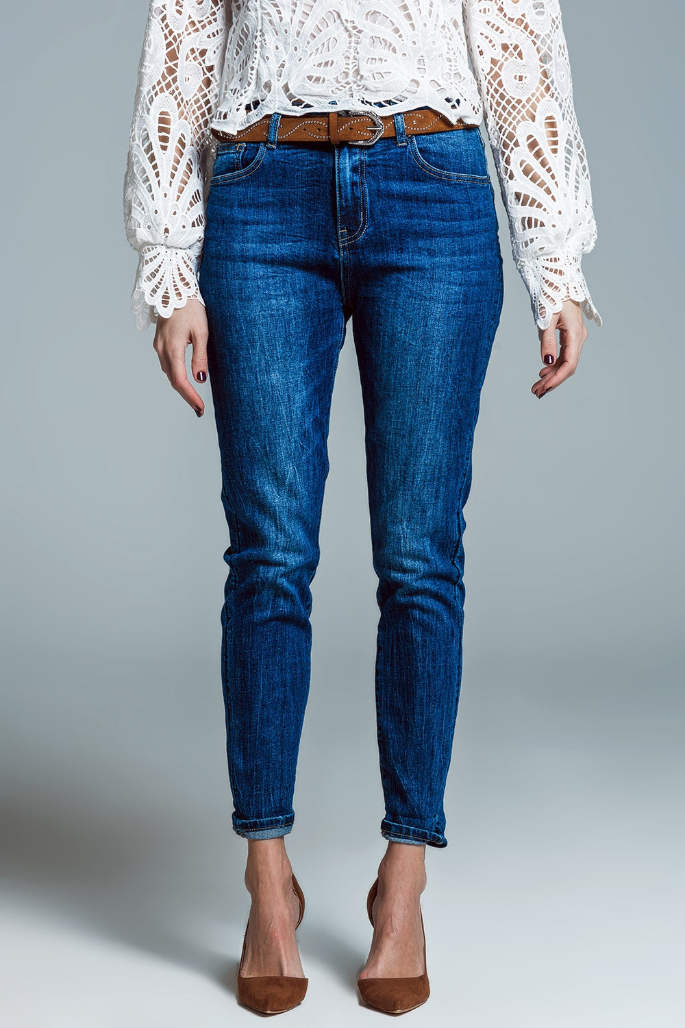 Q2 Basic Super Skinny Jeans In Mid Wash