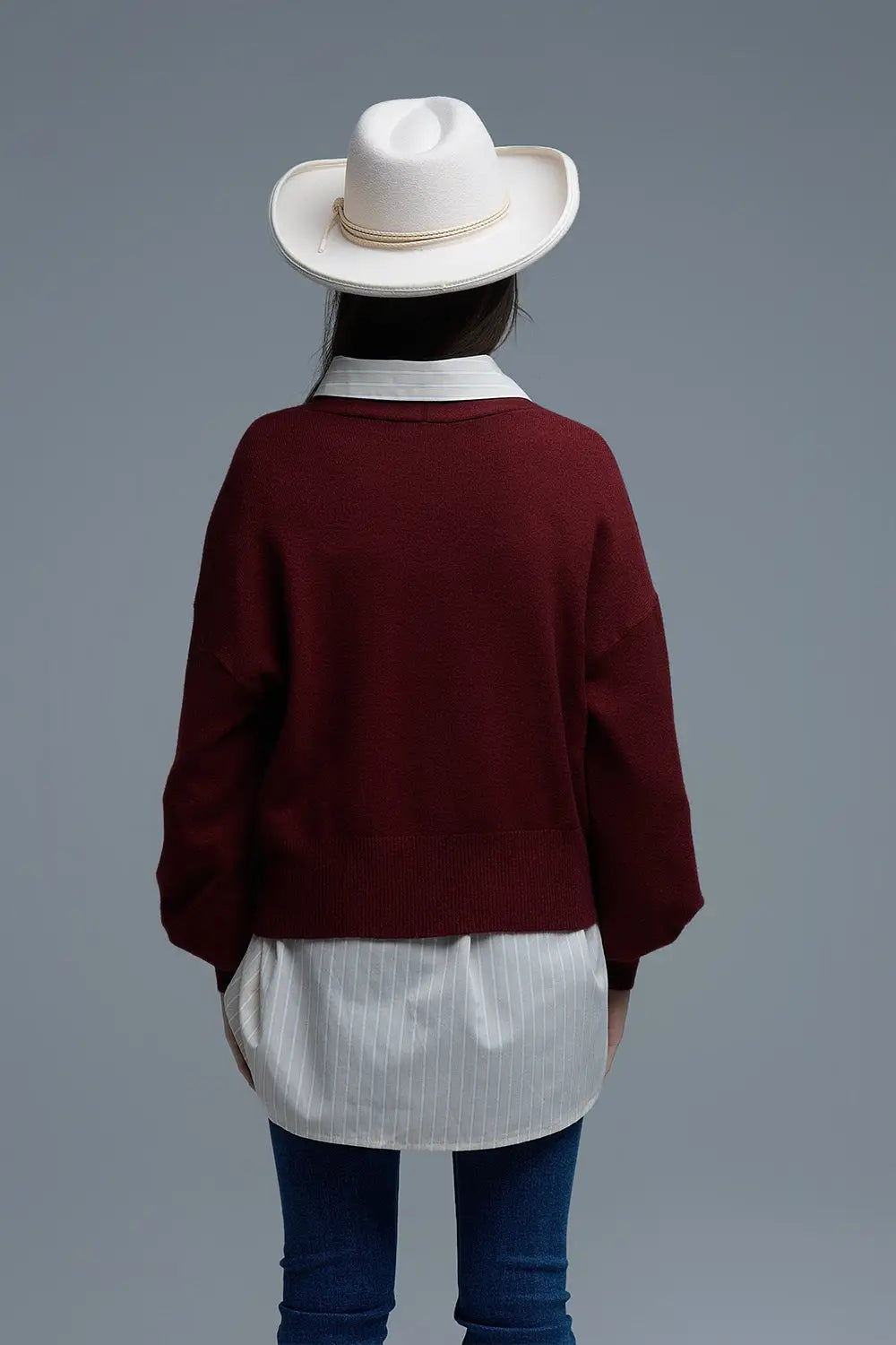 Basic V-neck Cardigan With Long Sleeve in burgundy - One Size / Red - Sweaters