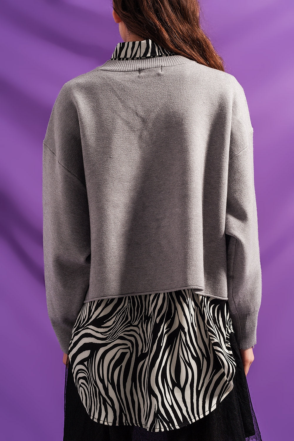 Batwing cropped jumper in grey