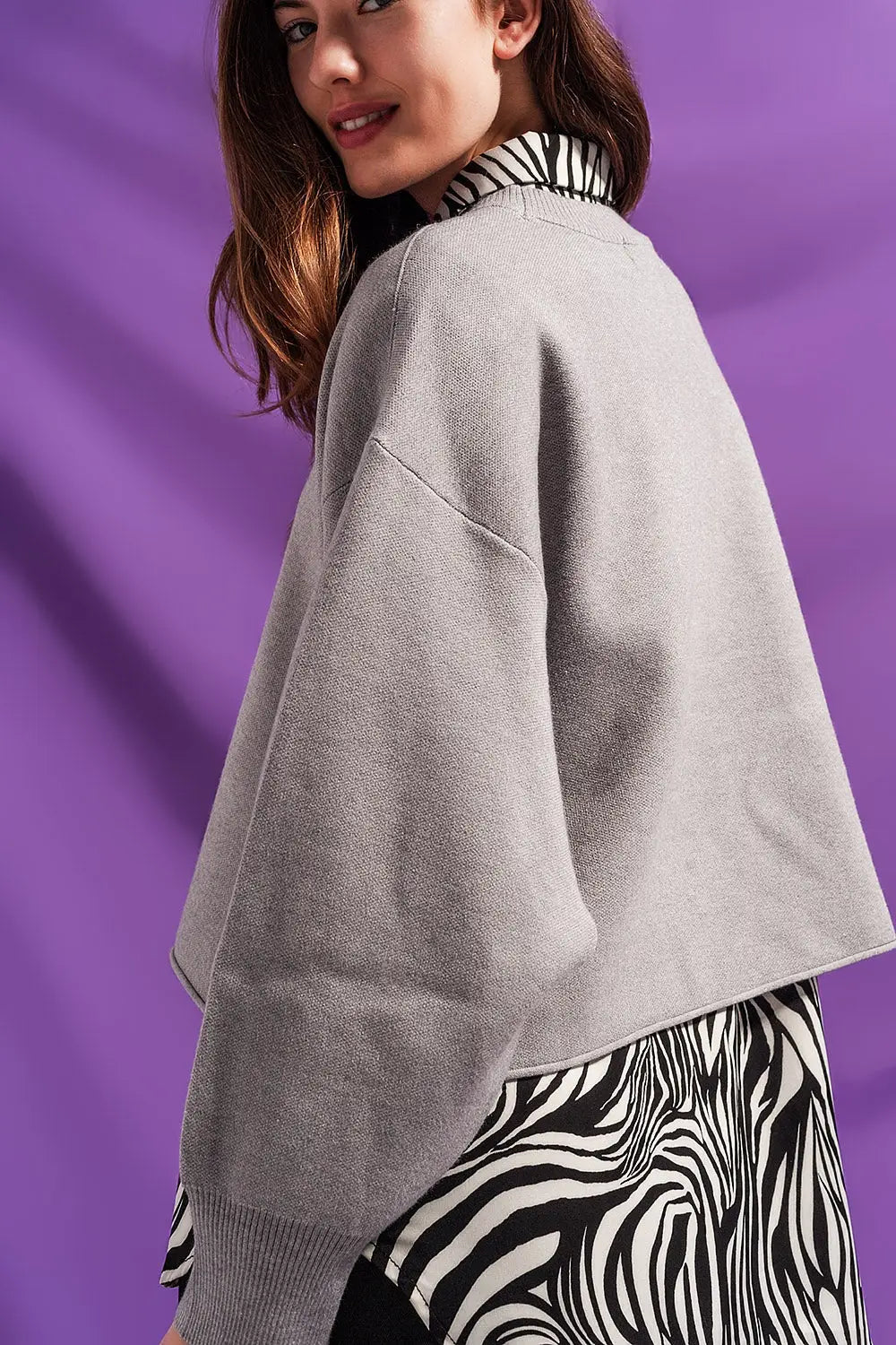 Batwing cropped jumper in grey - One Size / Grey - Sweaters