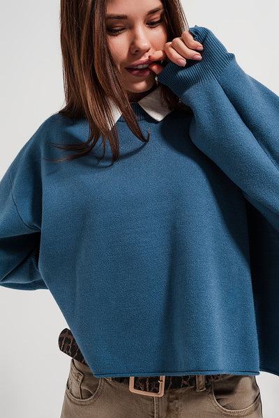 Batwing cropped jumper in navy