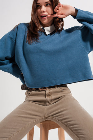 Q2 Batwing cropped jumper in navy