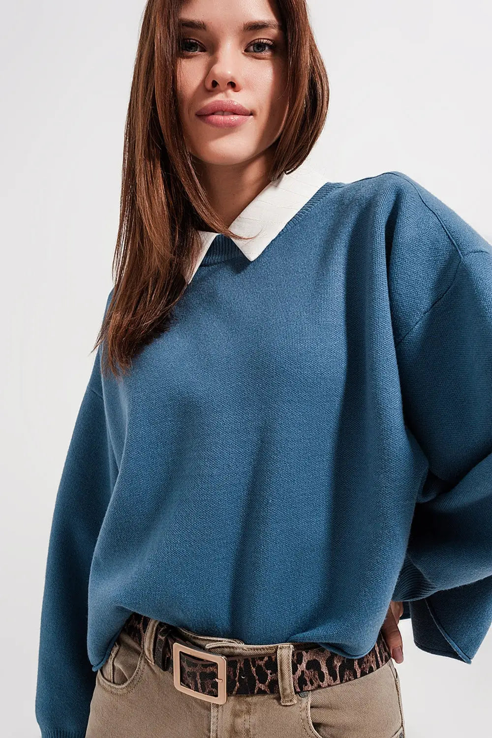 Batwing cropped jumper in navy - One Size / Blue - Sweaters