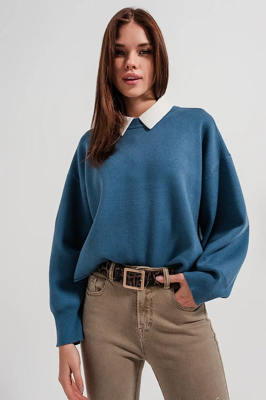 Batwing cropped jumper in navy - One Size / Blue - Sweaters