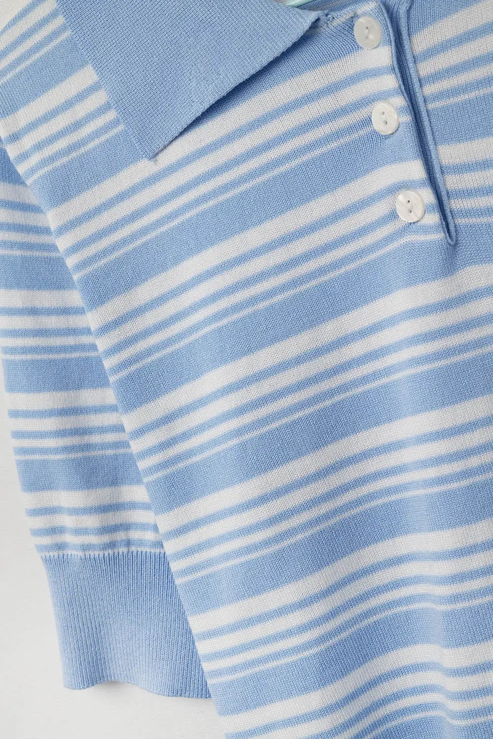 Beige and Blue Striped Sweater With Polo Neck - One Size / Blue - Sweaters