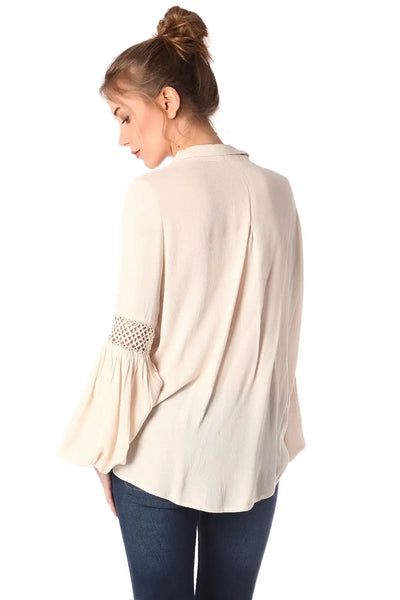 Beige blouse with wrap front and draped detail - Shirts