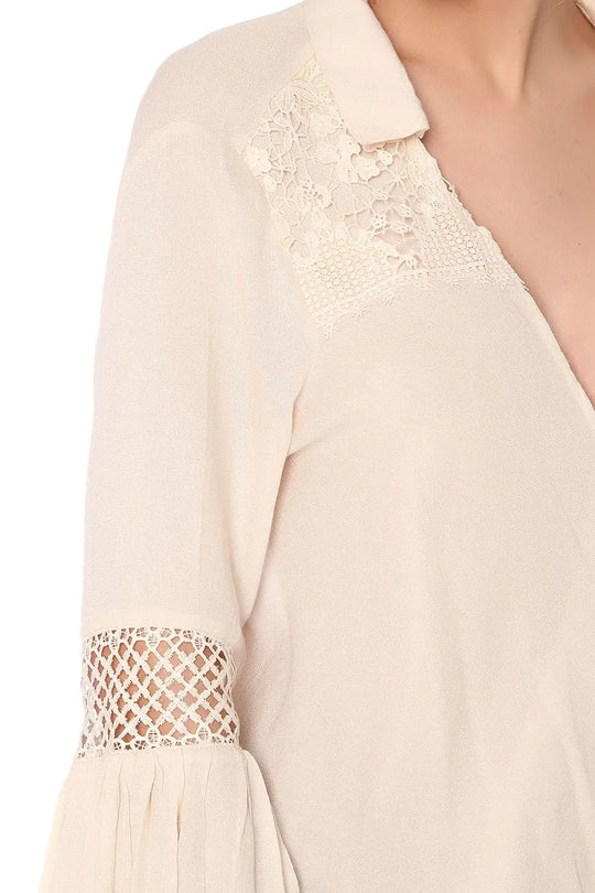 Beige blouse with wrap front and draped detail - Shirts
