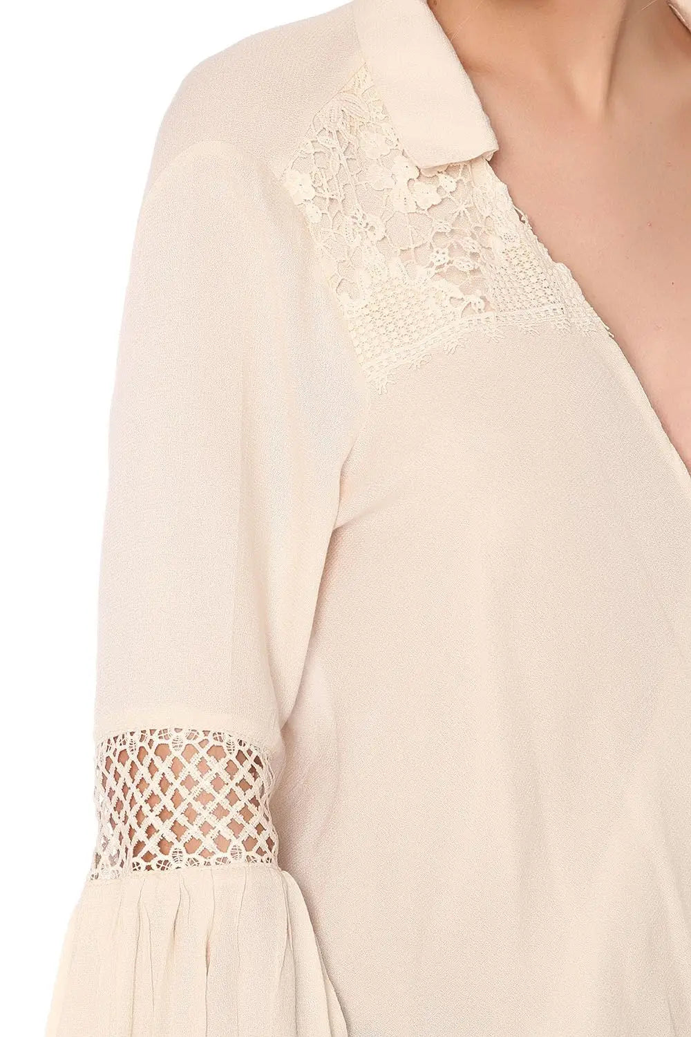 Beige blouse with wrap front and draped detail - Shirts