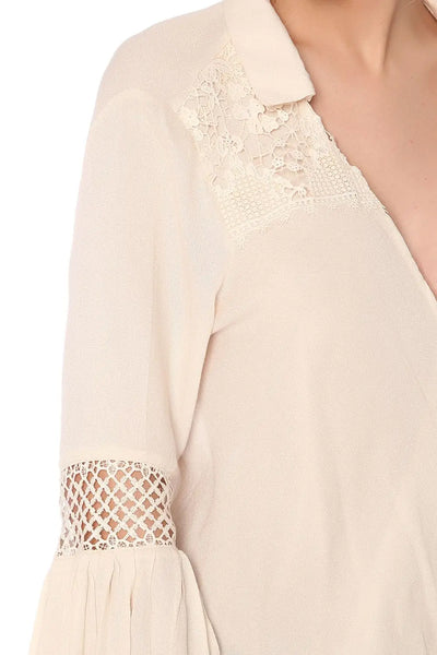 Beige blouse with wrap front and draped detail - Shirts