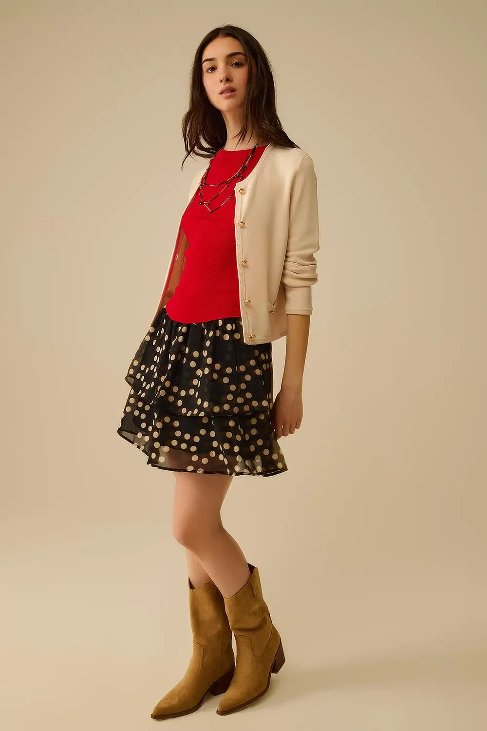 Beige Cardigan with Gold Buttons - One Size / Beige - Sweaters