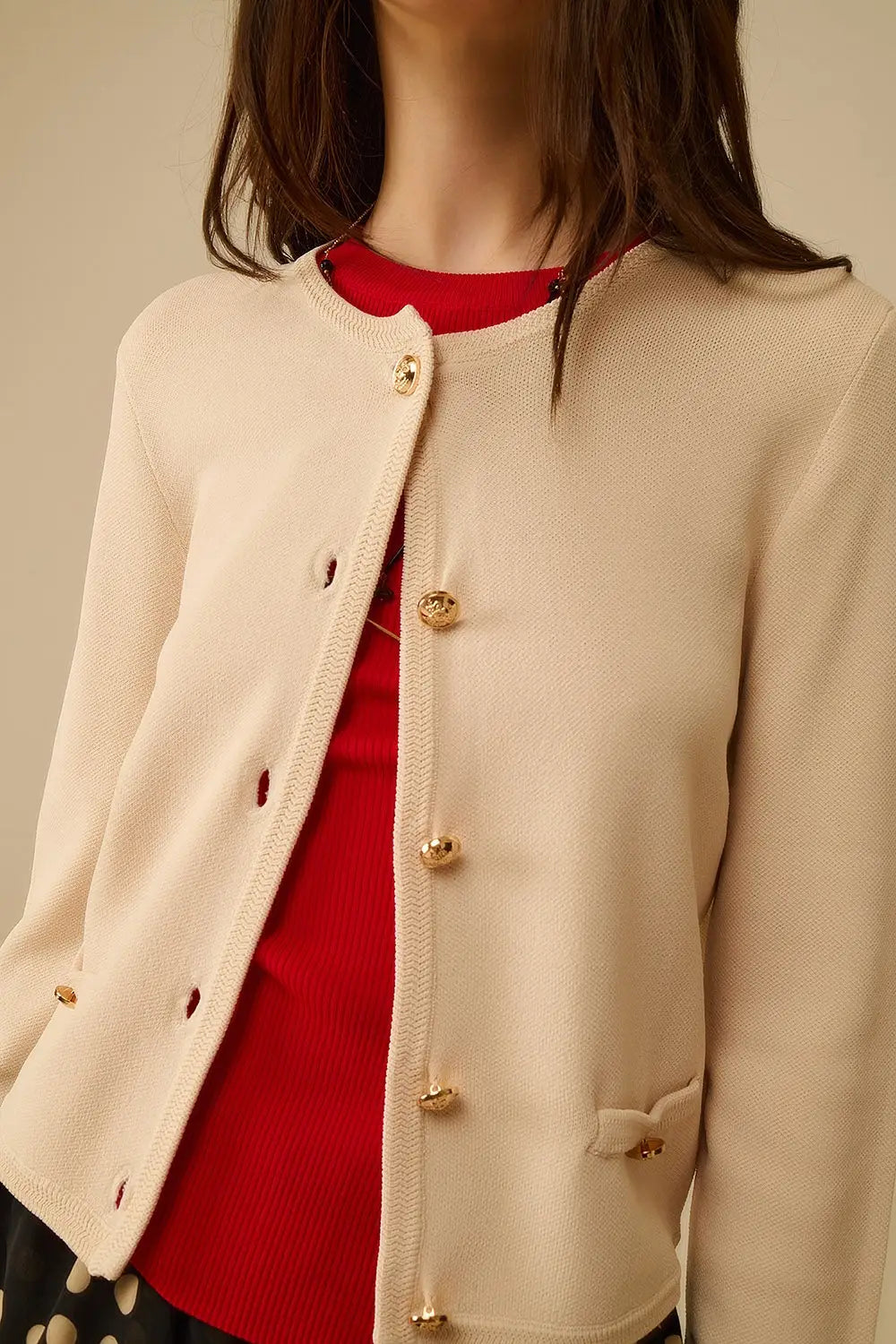Beige Cardigan with Gold Buttons - One Size / Beige - Sweaters