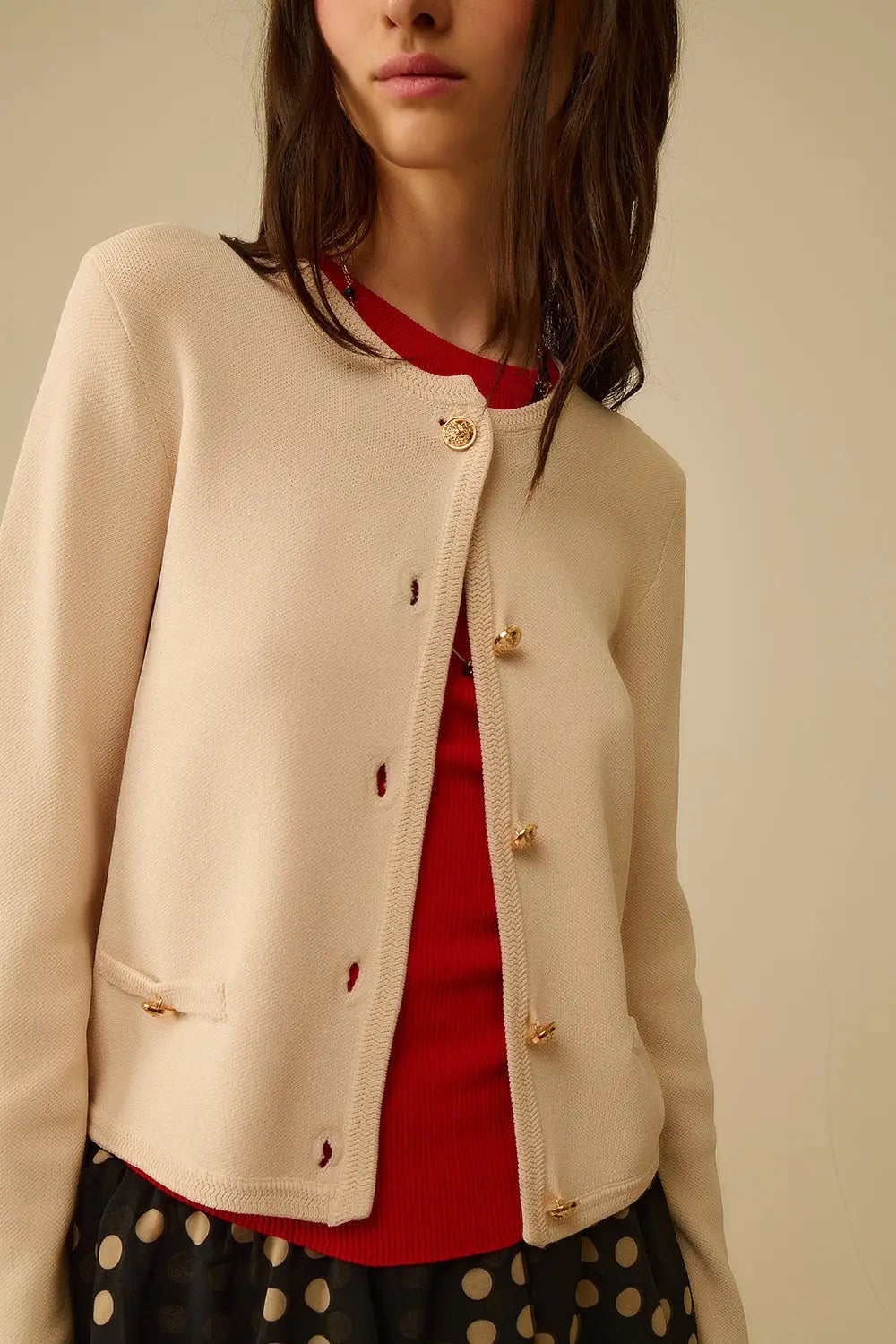 Beige Cardigan with Gold Buttons - One Size / Beige - Sweaters