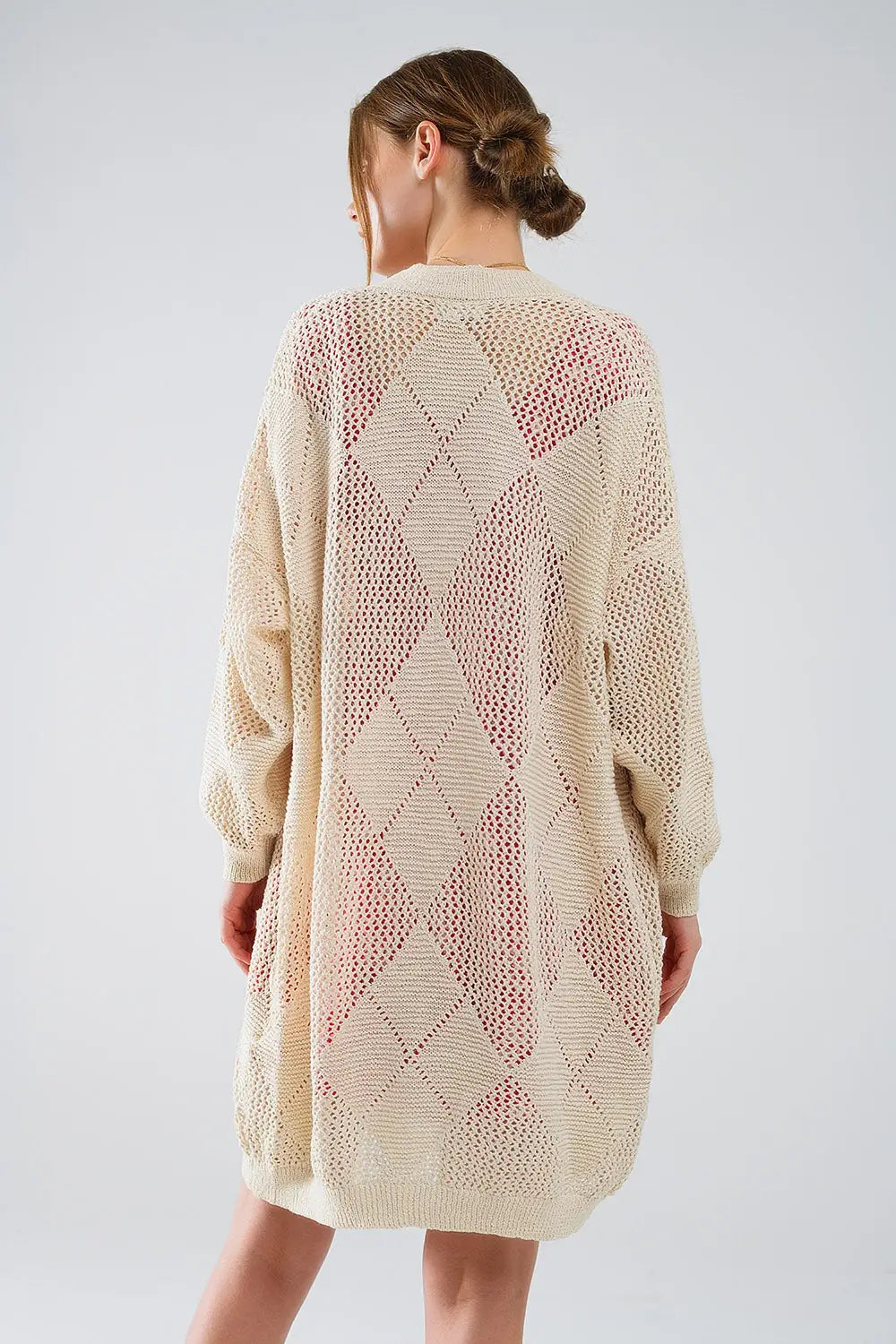 Beige Draped Cardigan With Crochet Design - One Size / Beige - Sweaters