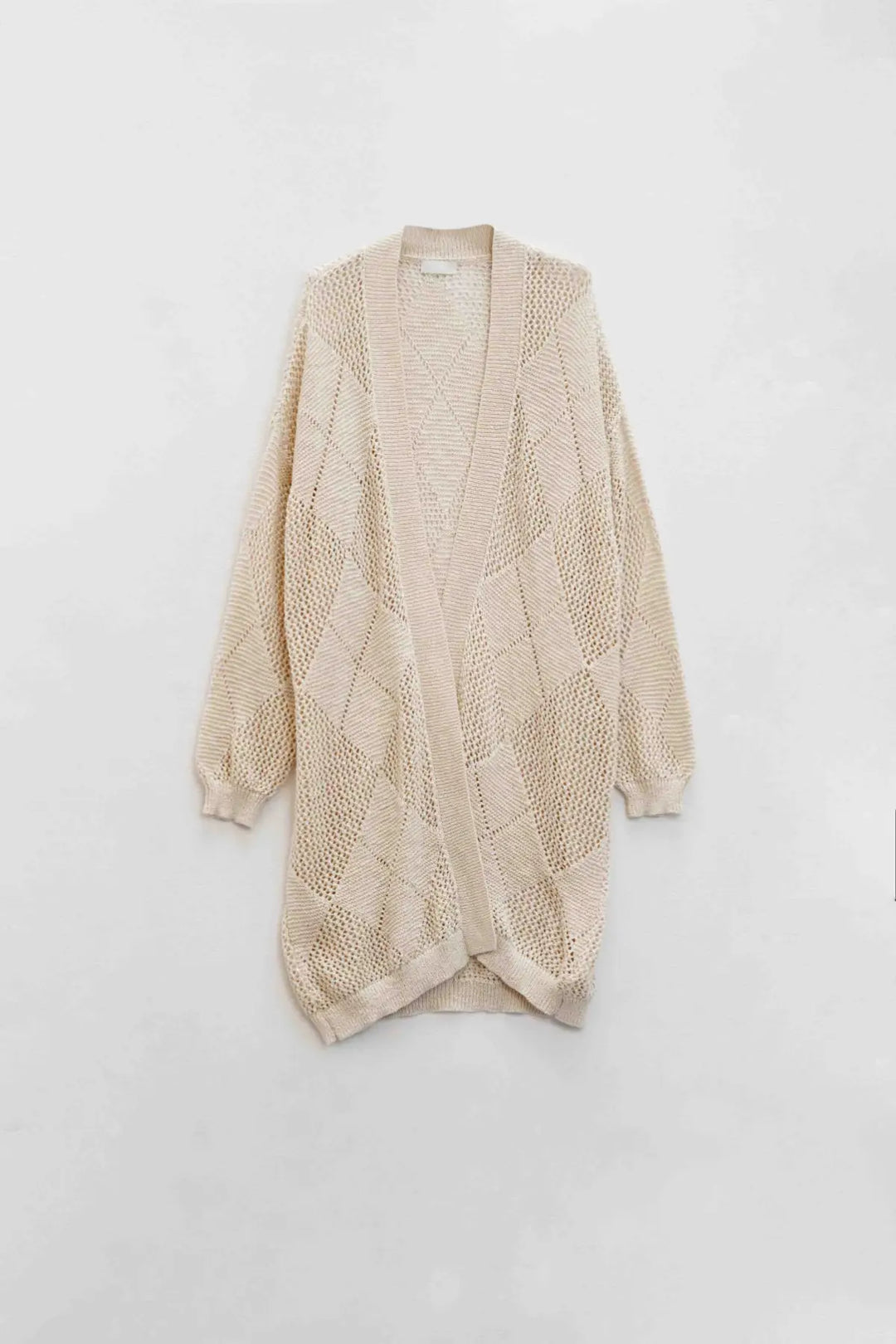 Beige Draped Cardigan With Crochet Design - One Size / Beige - Sweaters