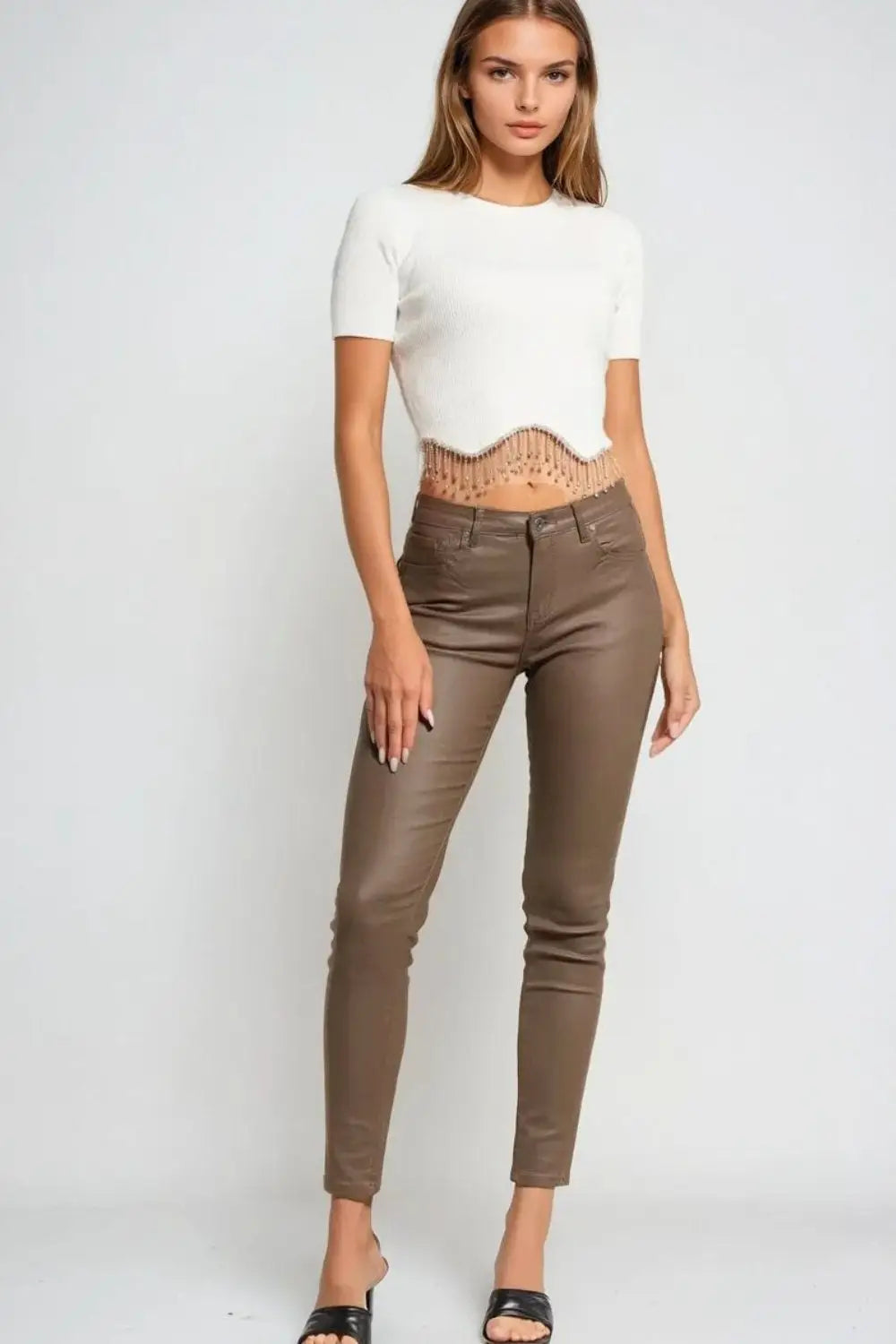 Beige Faux Leather Super Skinny Pants - Pants