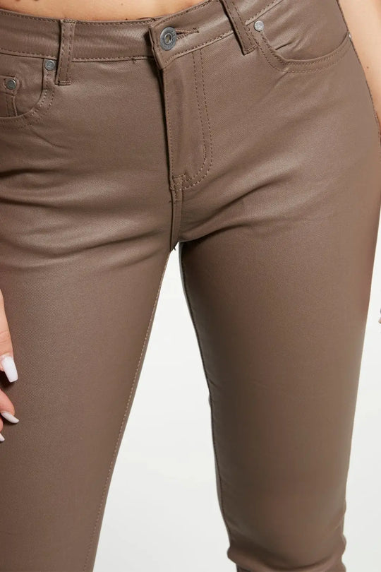 Beige Faux Leather Super Skinny Pants - Pants