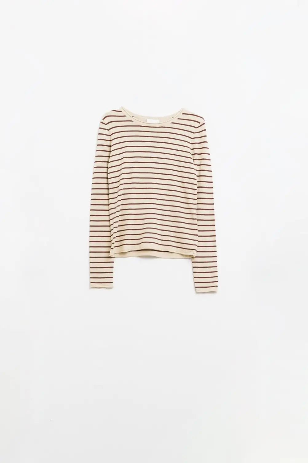 Q2 Beige fine knit striped sweater