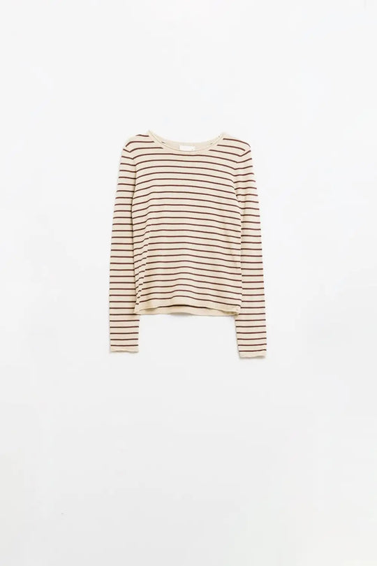 Q2 Beige fine knit striped sweater
