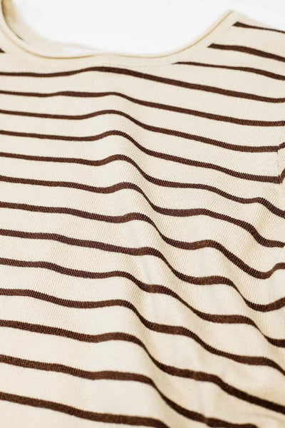 Beige fine knit striped sweater - Sweaters