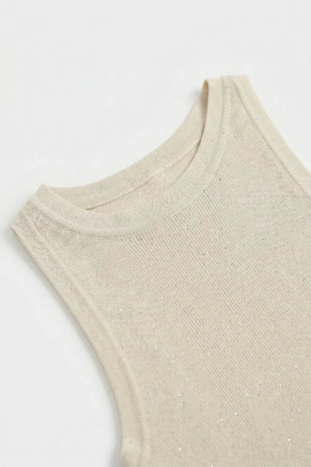 Beige fine Knit Subtle Glitter Sleeveless Top - One Size / Beige