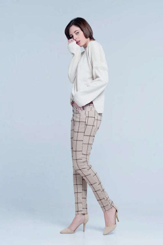 Beige Fine Knitted Sweater with Glitter Details - Sweaters