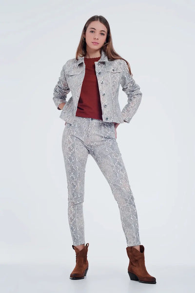 Beige Jacket with Snake Print - Coats and Jackets