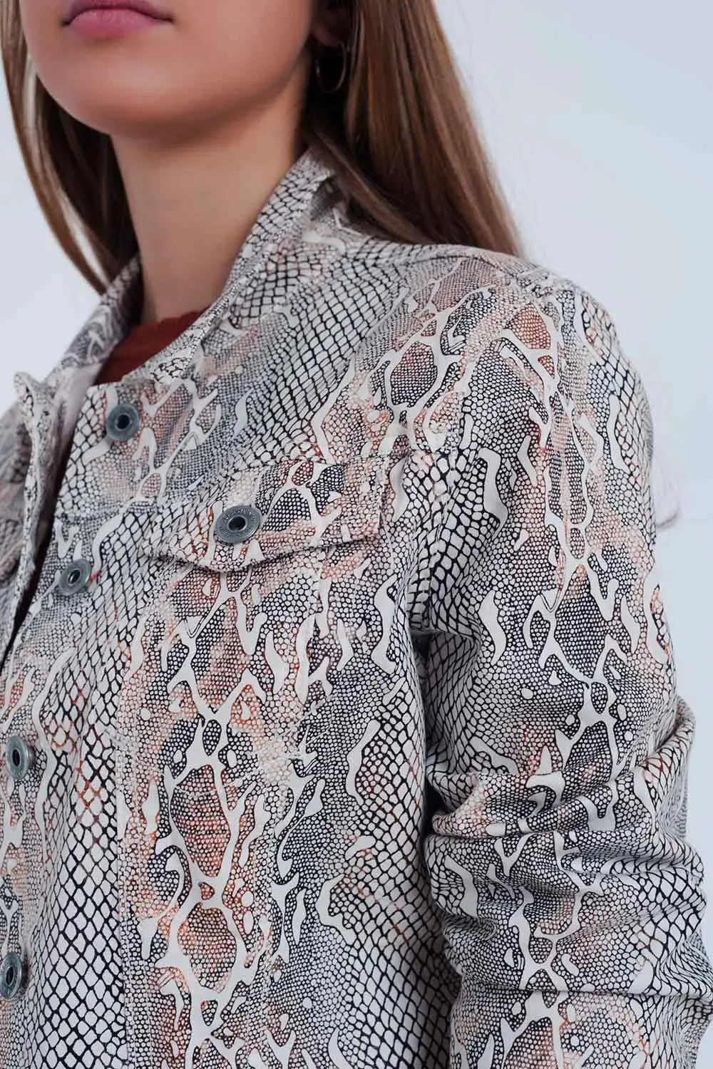 Beige Jacket with Snake Print - Coats and Jackets