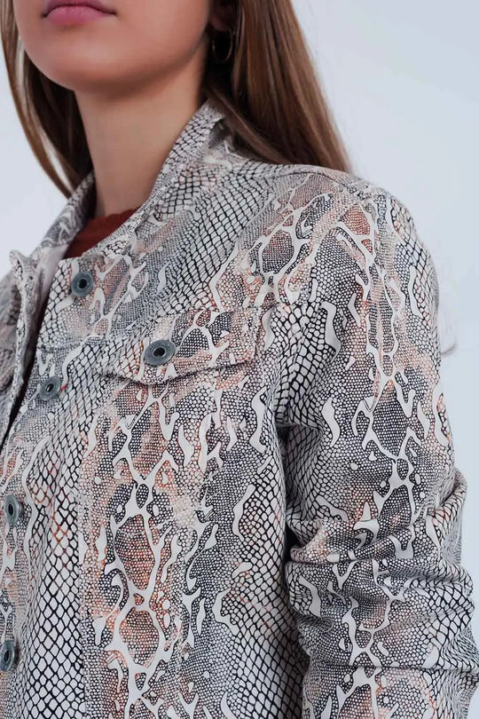 Beige Jacket with Snake Print - Coats and Jackets