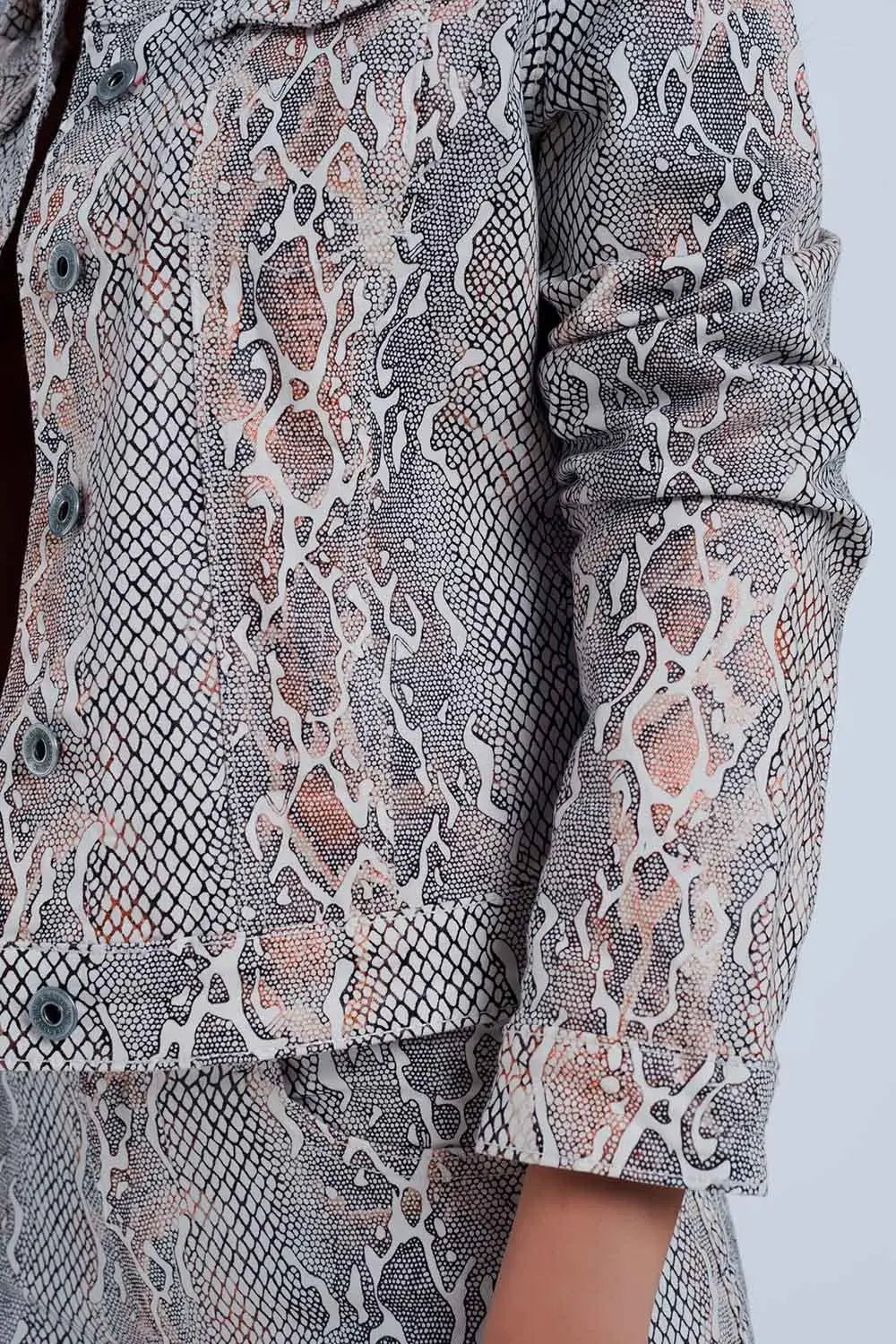 Beige Jacket with Snake Print - Coats and Jackets
