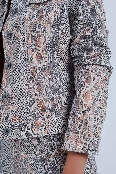 Beige Jacket with Snake Print - Coats and Jackets