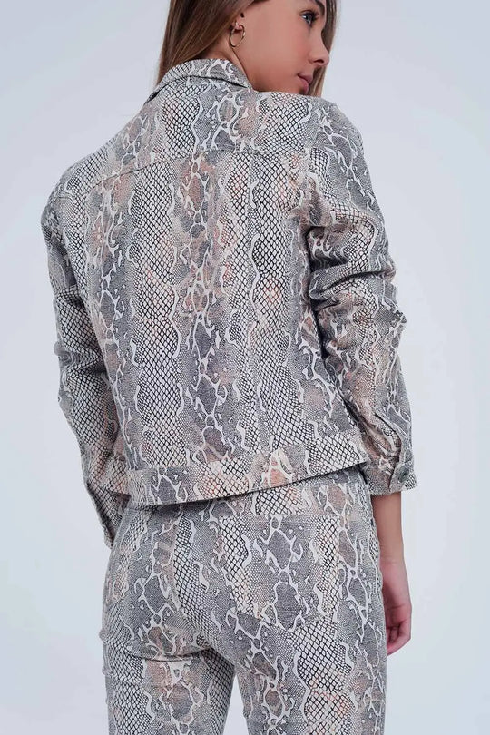 Beige Jacket with Snake Print - Coats and Jackets