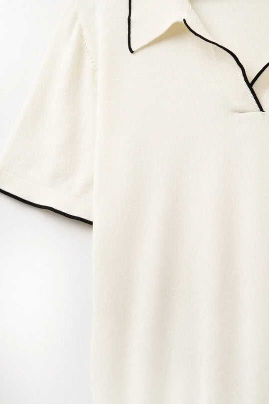Beige knit polo shirt with contrasting detail - One Size / Beige - Sweaters
