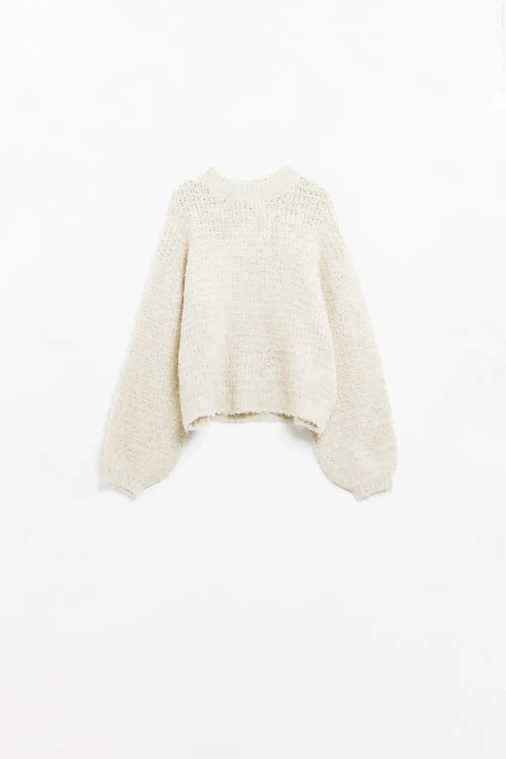 Beige Knit Sweater with balloon Sleeves - One Size / White - Sweaters
