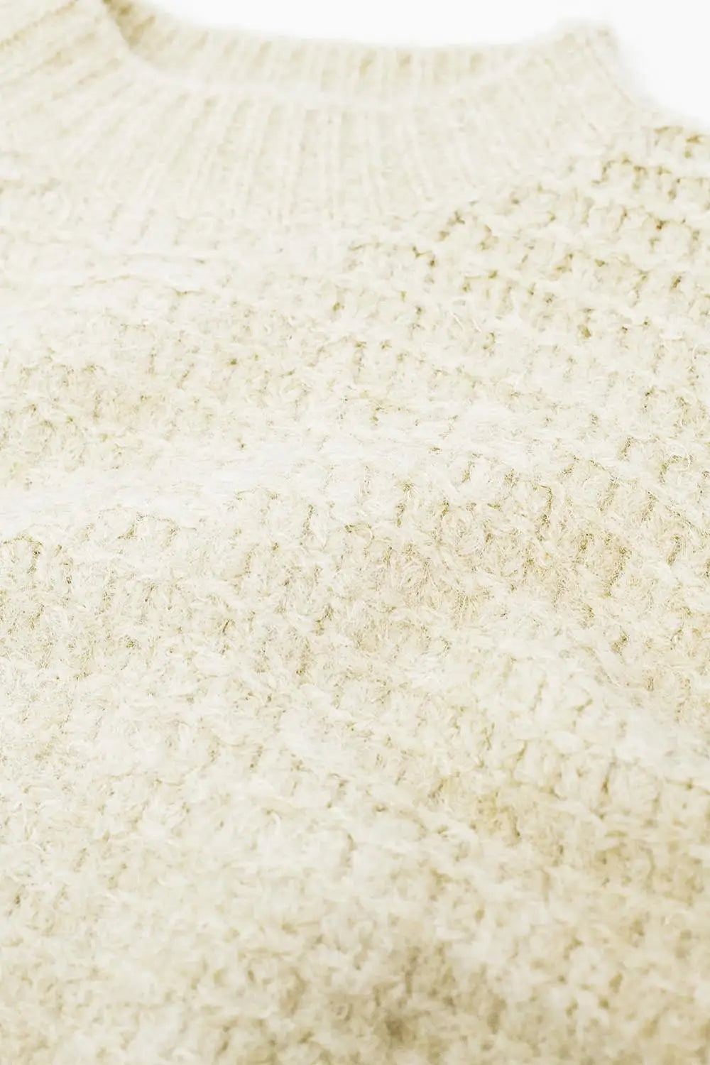 Beige Knit Sweater with balloon Sleeves - One Size / White - Sweaters