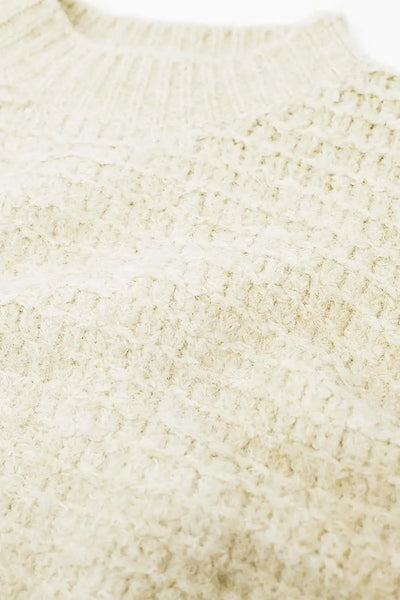 Beige Knit Sweater with balloon Sleeves - One Size / White - Sweaters