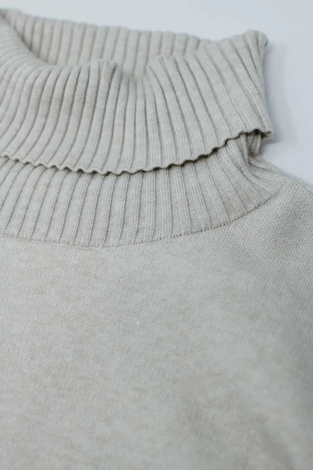 beige knitted long sleeves dress with high neck - One Size / Beige - Dresses