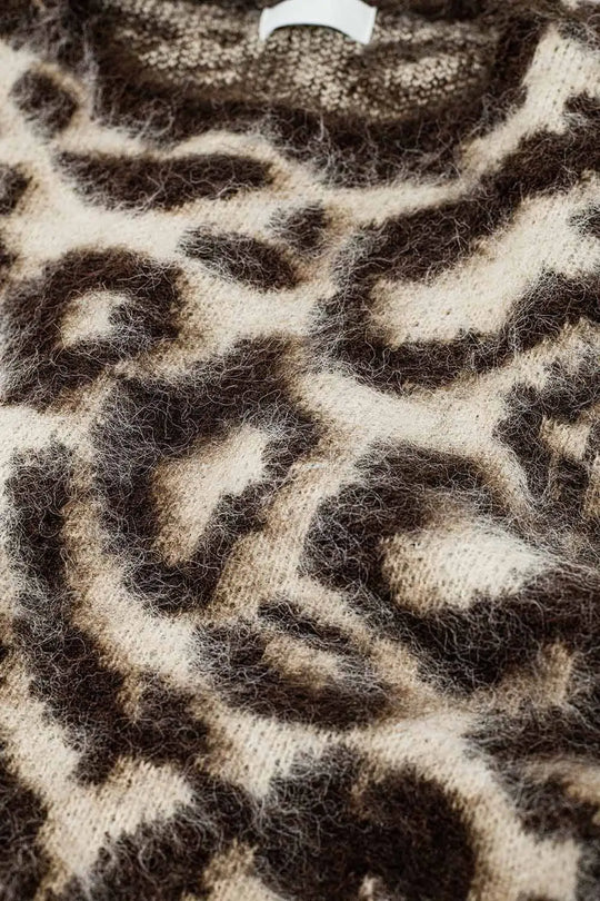 beige Leopard print sweater made of wool knitted - One Size / Brown - Sweaters