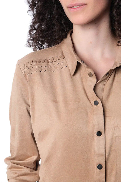 Beige long sleeve shirt with lace up detail - Shirts