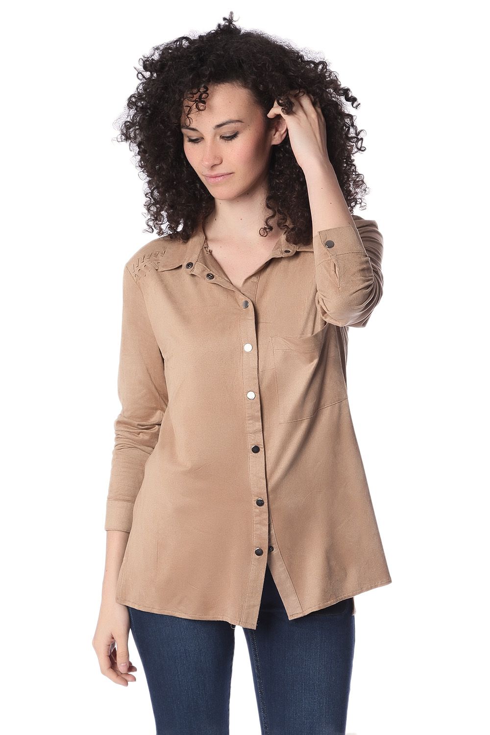 Q2 Beige long sleeve shirt with lace up detail