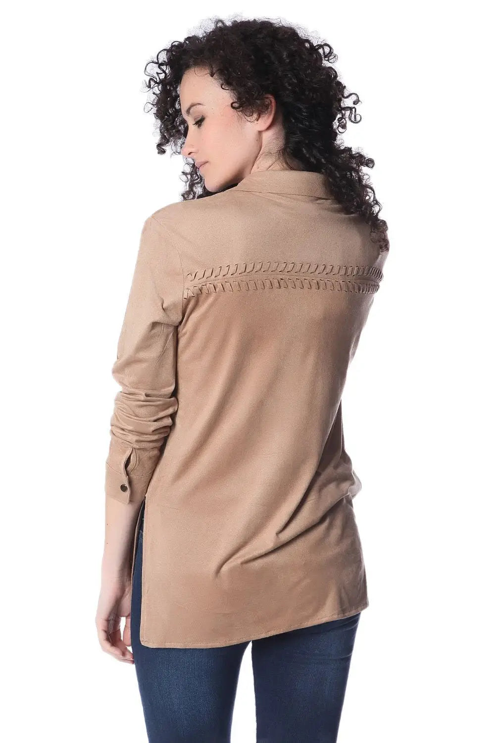 Beige long sleeve shirt with lace up detail - Shirts