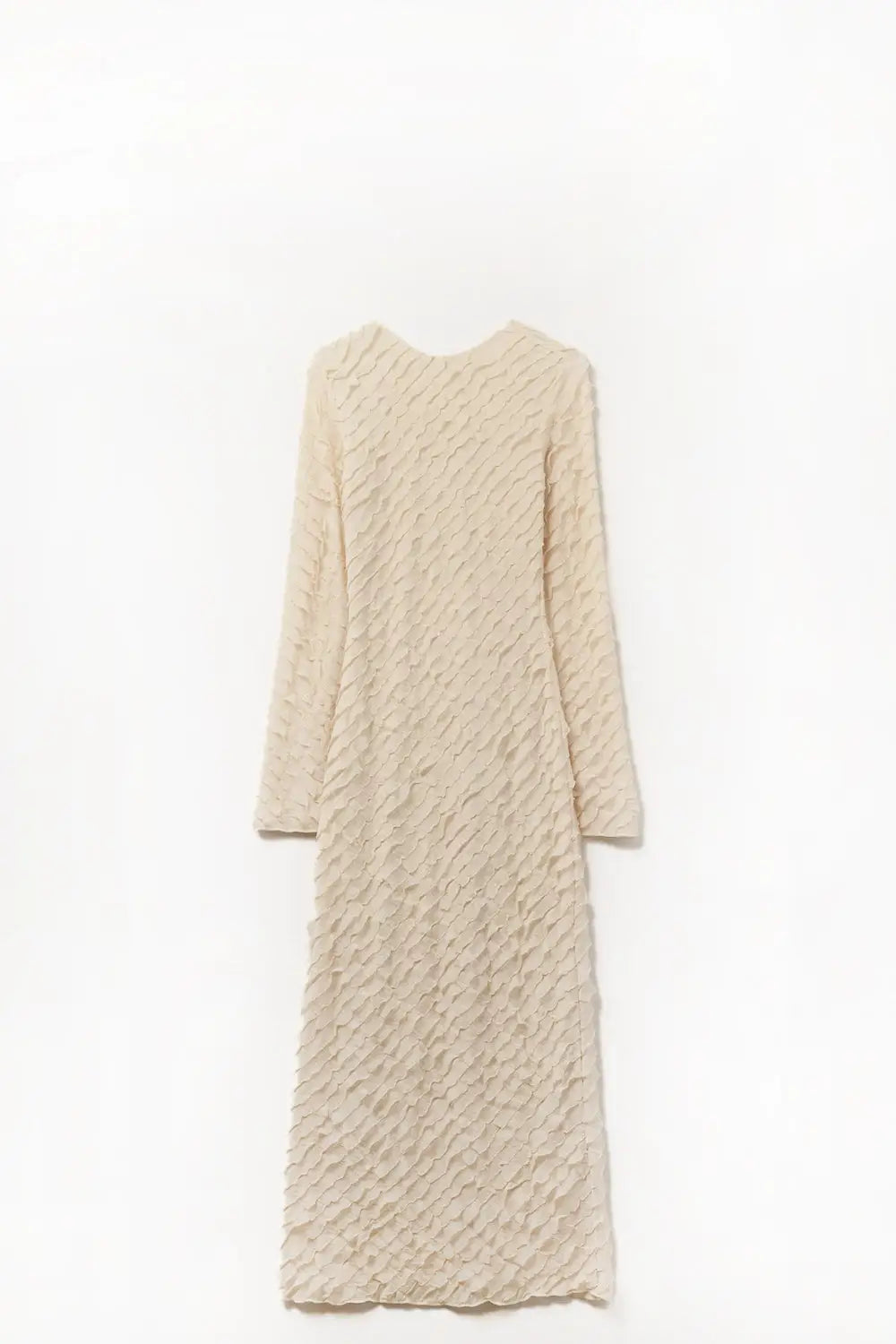 Q2 Beige Maxi Dress With Bias mini Ruffle Design