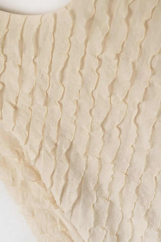 Beige Maxi Dress With Bias mini Ruffle Design - Dresses