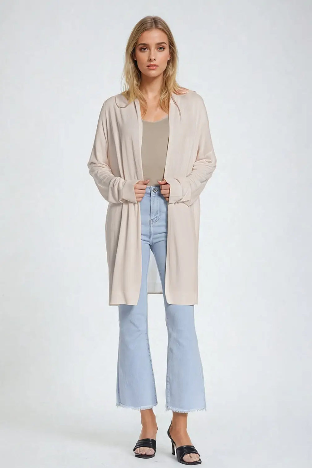 Beige Maxi Open Cardigan Long Sleeve - One Size / Beige - Sweaters