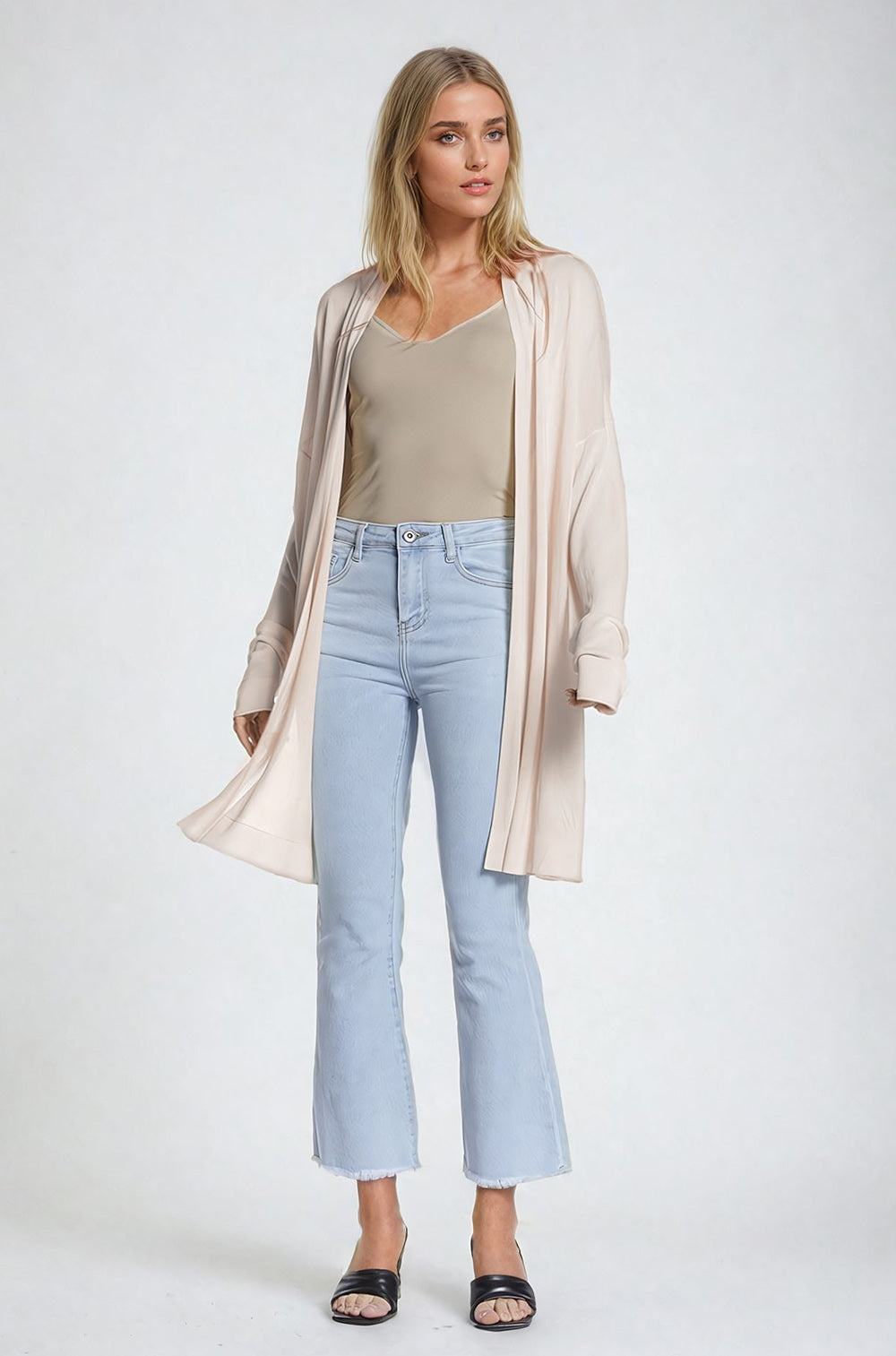 Beige Maxi Open Cardigan Long Sleeve