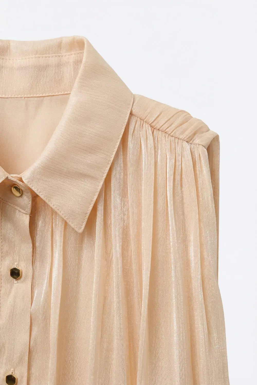 Beige Gathered at Hem Blouse With Gold Buttons - Shirts