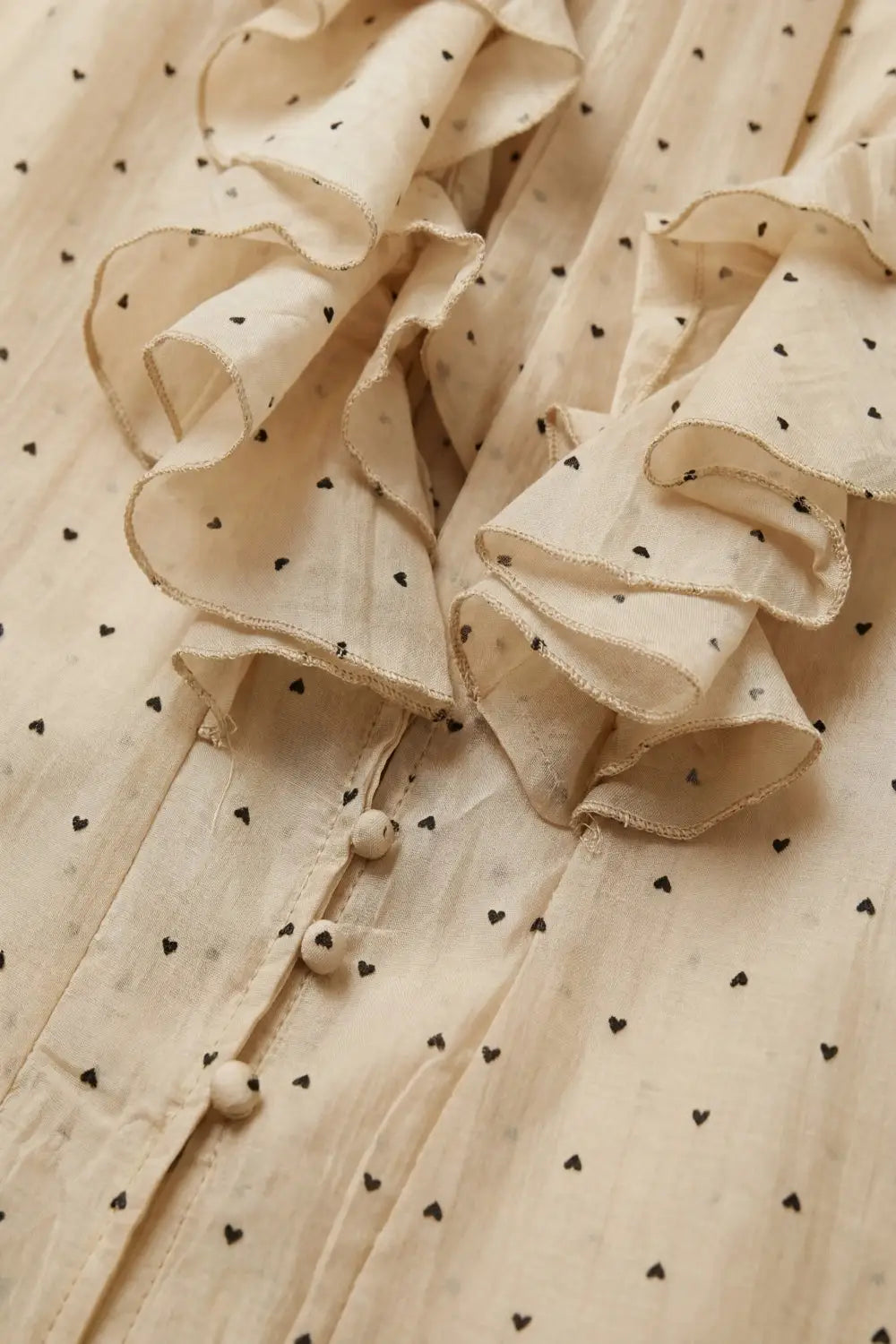 Beige Polka Dot Ruffled Tie-Neck Blouse - Shirts